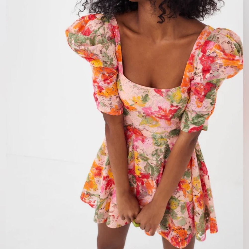 New For Love & Lemons Dascha Lace Floral Mini Dress XS